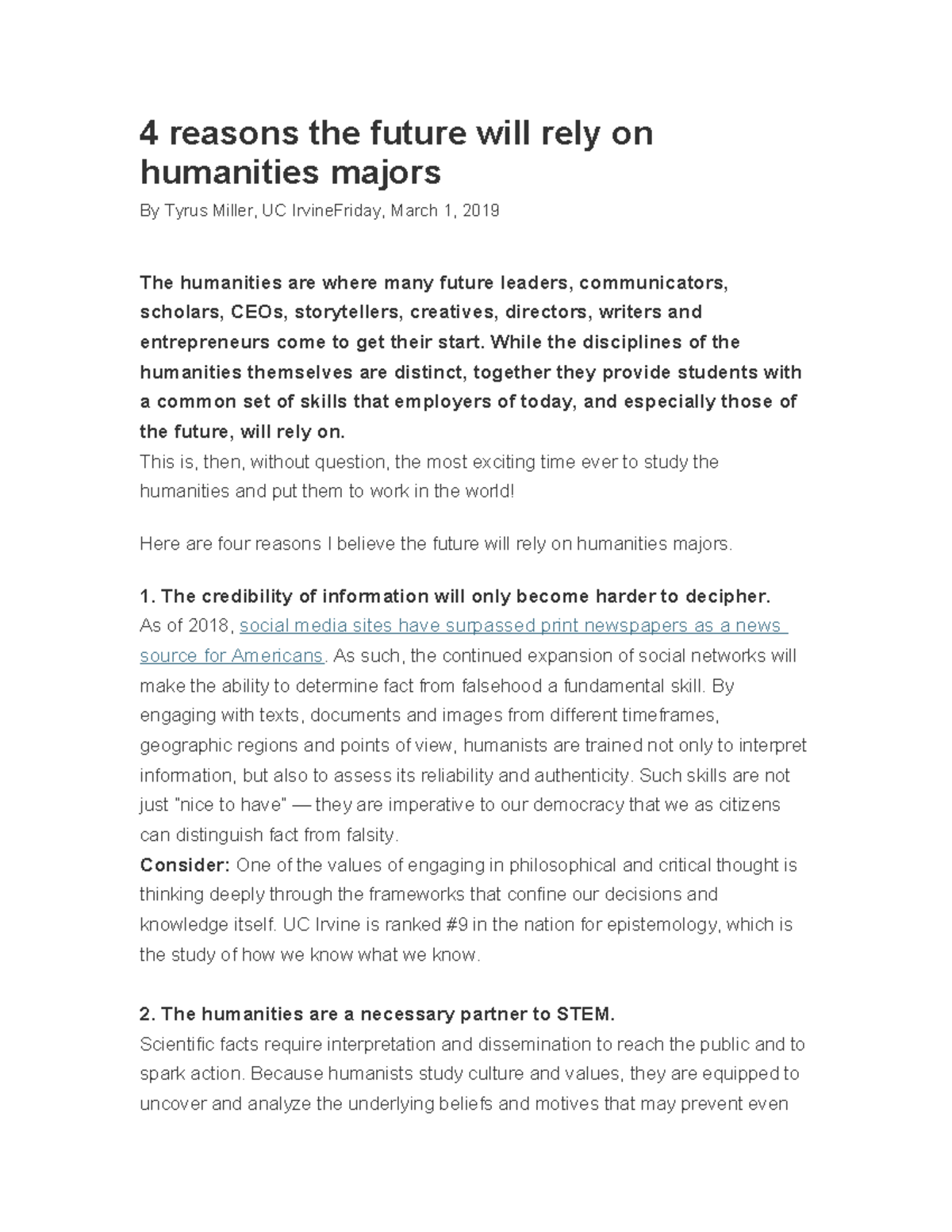 Importance of Humanities - 4 reasons the future will rely on humanities ...