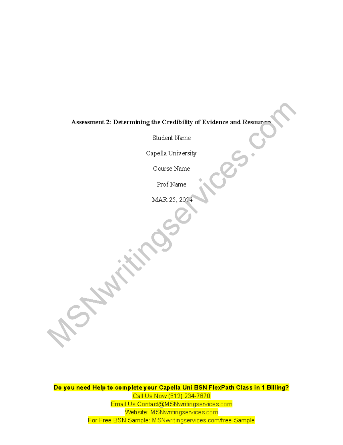 Nurs fpx 4030 assessment 2 determining the credibility of evidence and ...