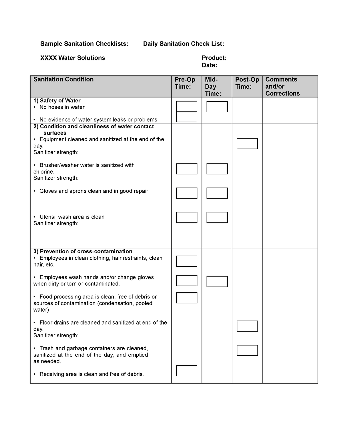 Sanitation Documentes Sample Sanitation Checklists Daily Sanitation   Thumb 1200 1553 