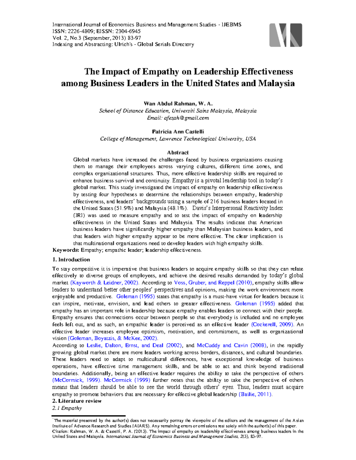 The Impact of Empathy on Leadership Effectiveness among Business ...