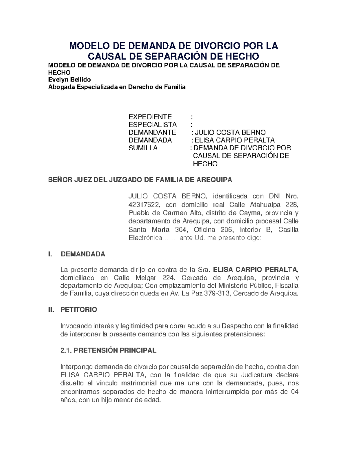 Modelo De Solicitud De Separación Convencional Y Divorcio Ulterior ...