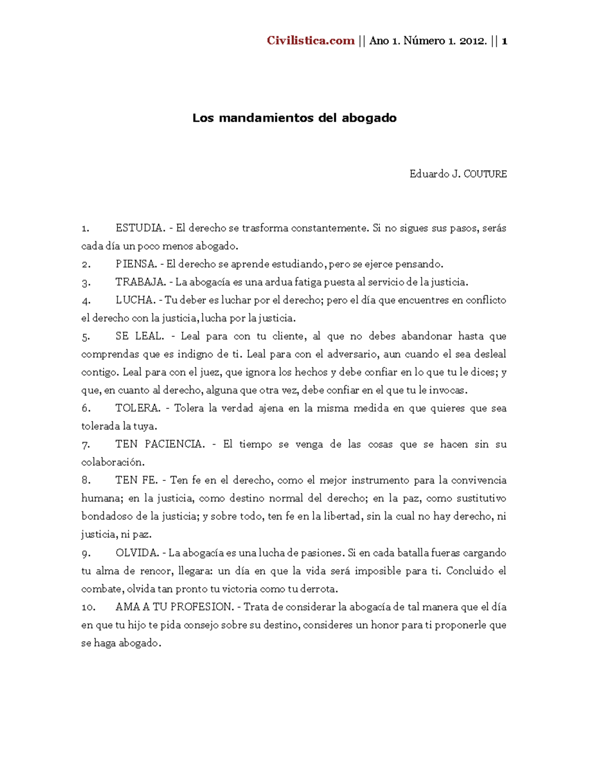Los mandamientos del abogado Eduardo J. Couture Los mandamientos del abogado Eduardo J Los mandamientos del abogado Eduardo J. Couture Los mandamientos del abogado Eduardo J