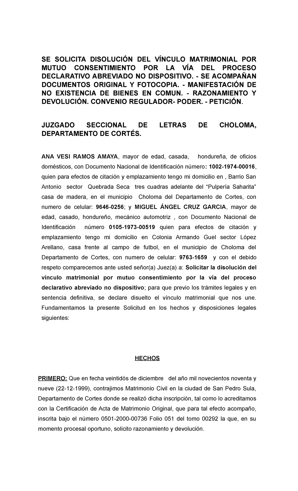 8 Demanda De Divorcio Miguel Garcia Se Solicita DisoluciÓn Del