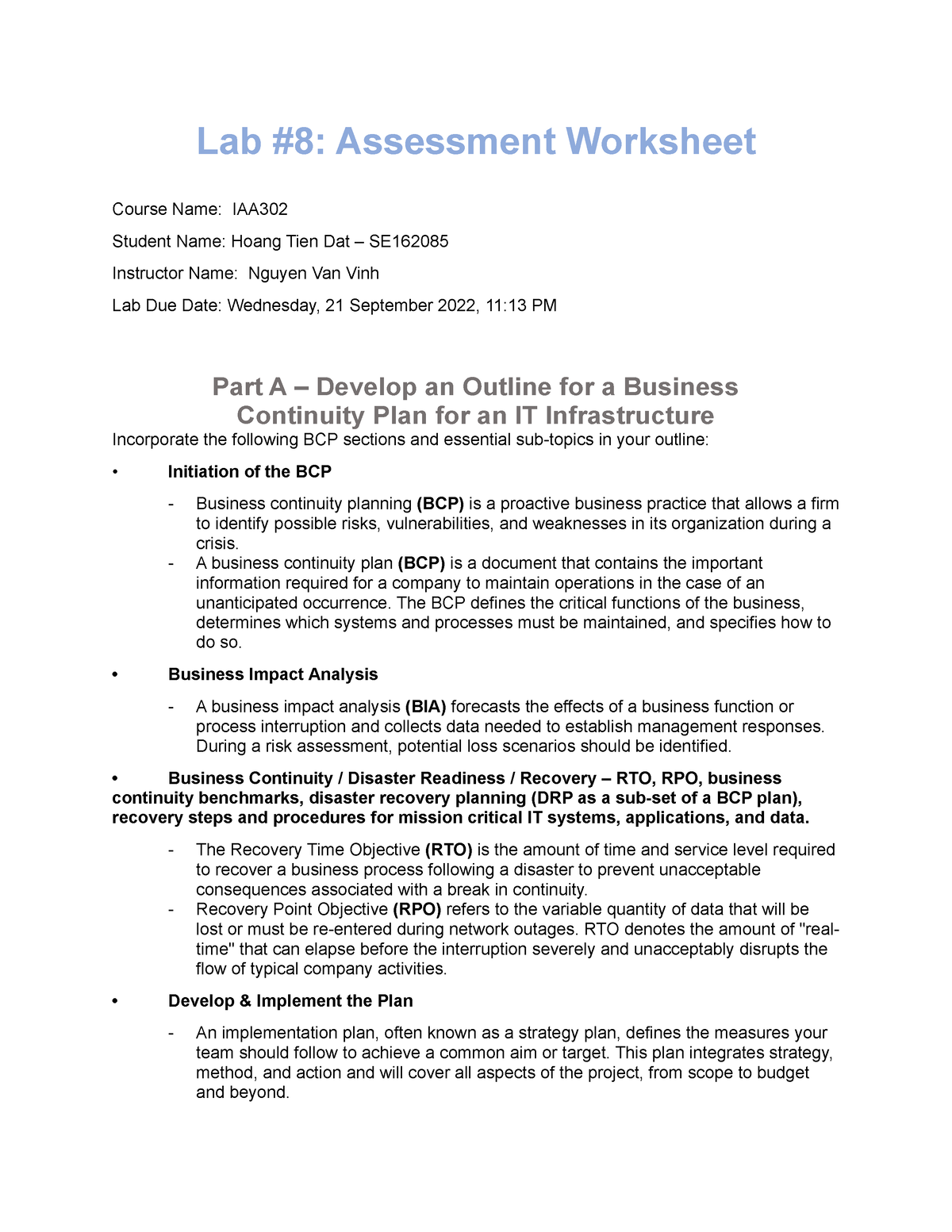 IAA202 - Lab 8 - ưerrewr - Lab #8: Assessment Worksheet Course Name ...