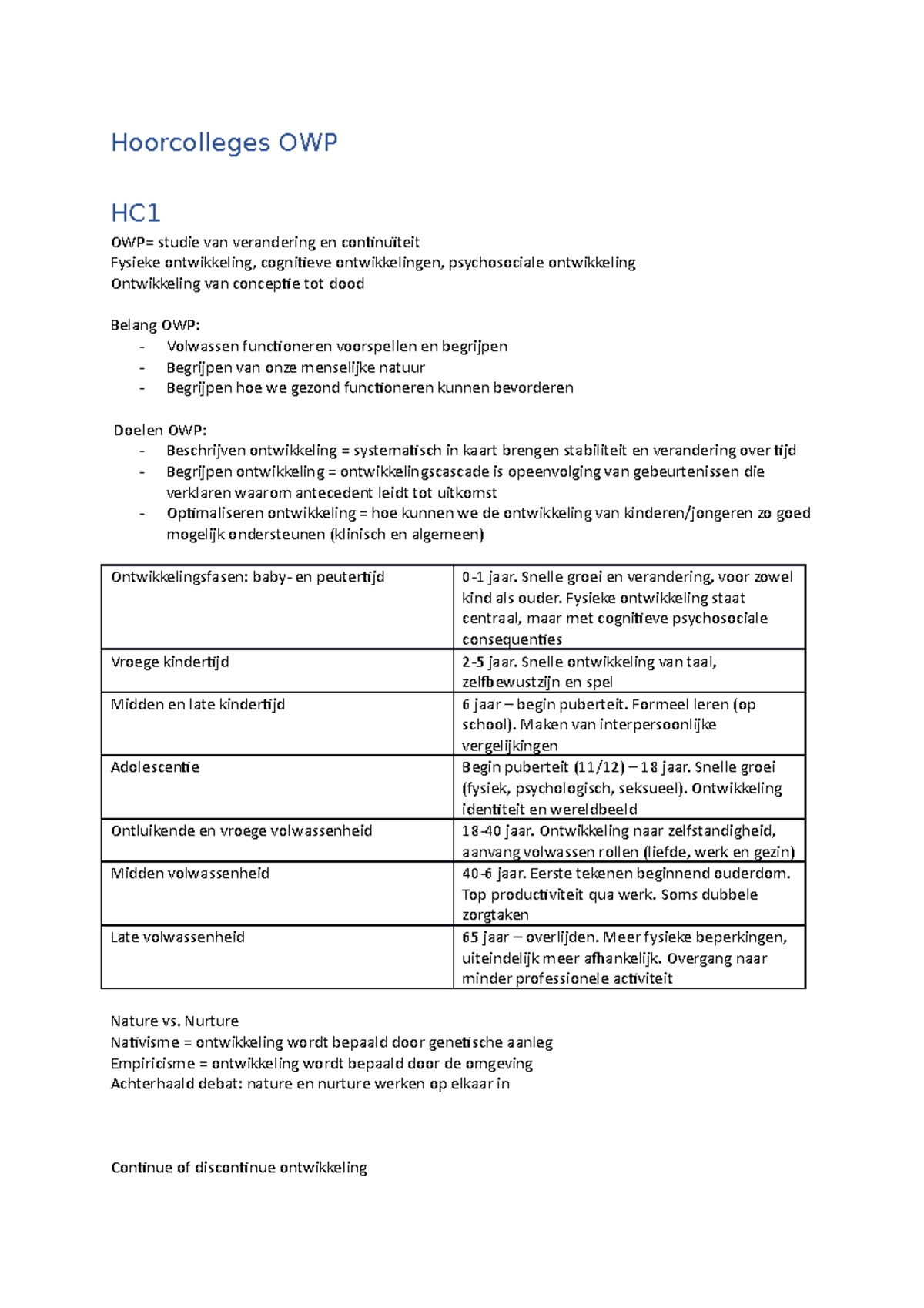 Hoorcolleges OWP - Hoorcolleges OWP HC OWP= studie van verandering en ...