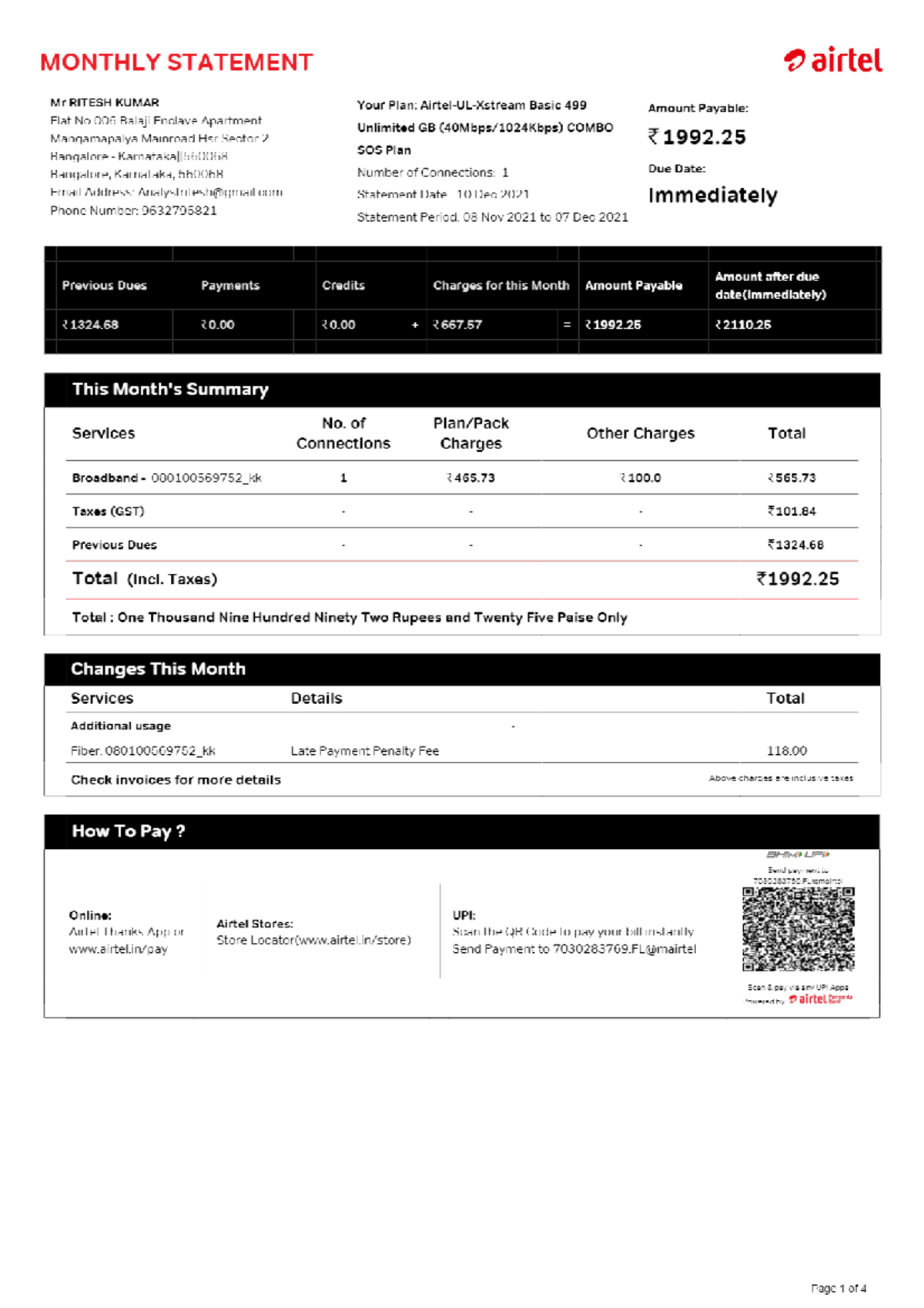Broadband Bill Old Bills Master of Business Administration Studocu