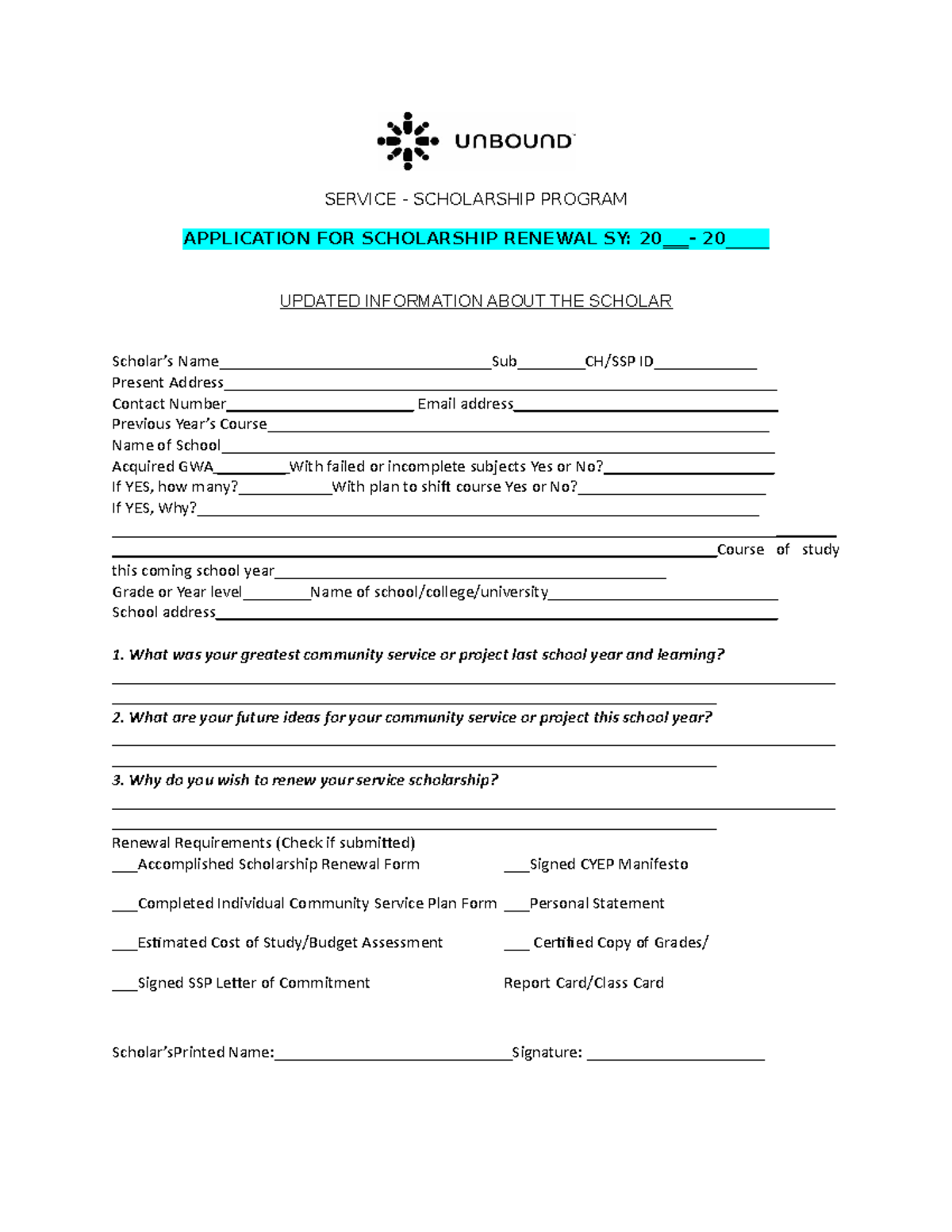 SSP Renewal Form for 2021 to 2022ASD ASDA - SERVICE - SCHOLARSHIP ...