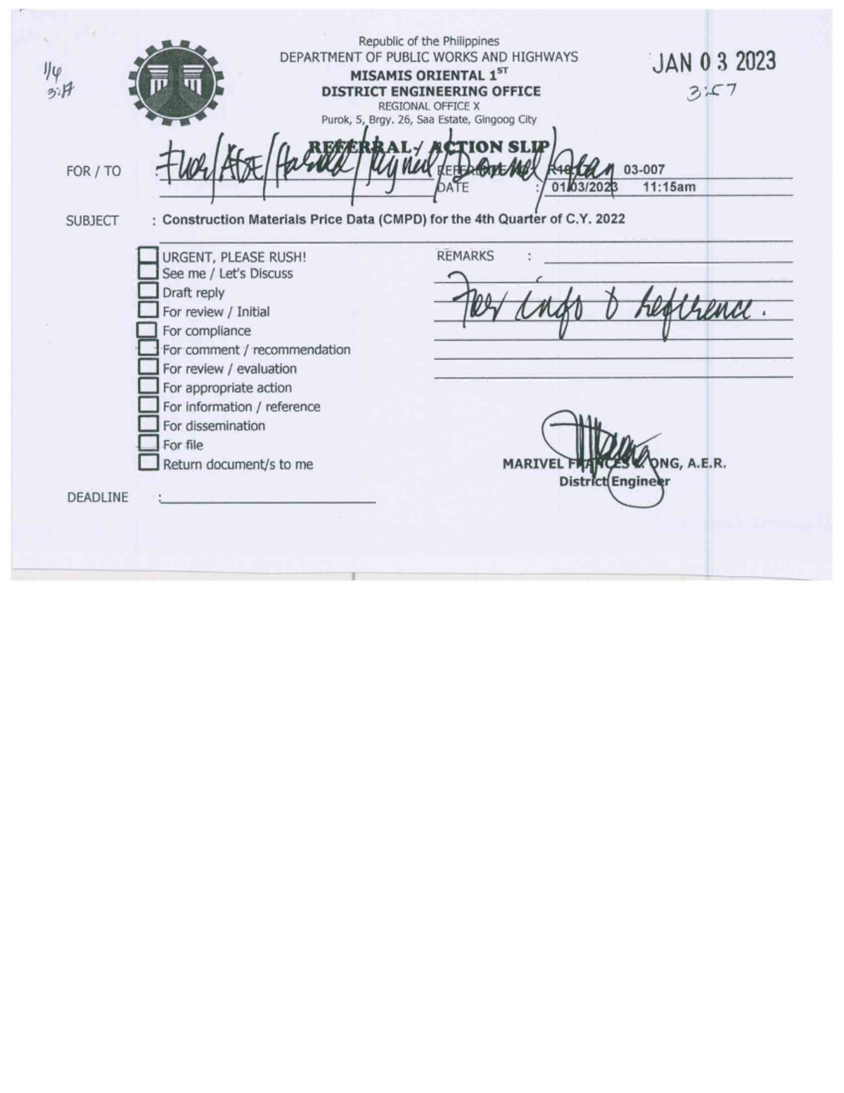Construction Materials Price Data (CMPD) for the 4th Quarter of CY 2022