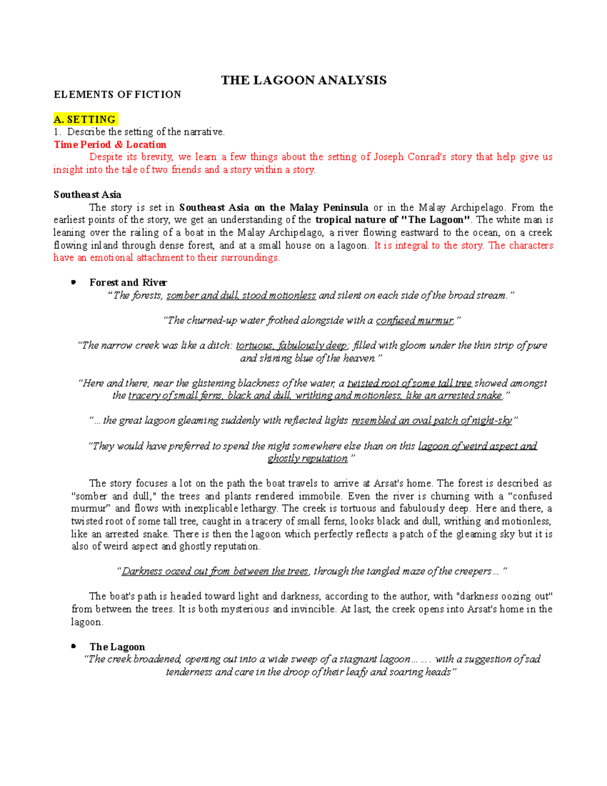 The Lagoon Analysis THE LAGOON ANALYSIS ELEMENTS OF FICTION A