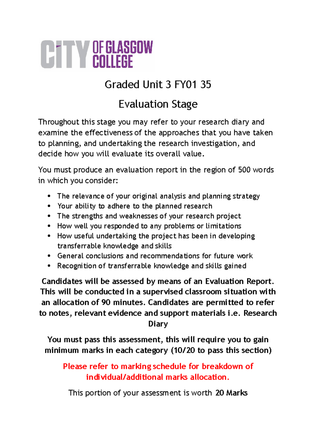 Evaluation Stage Assessment - Graded Unit 3 FY01 35 Evaluation Stage ...