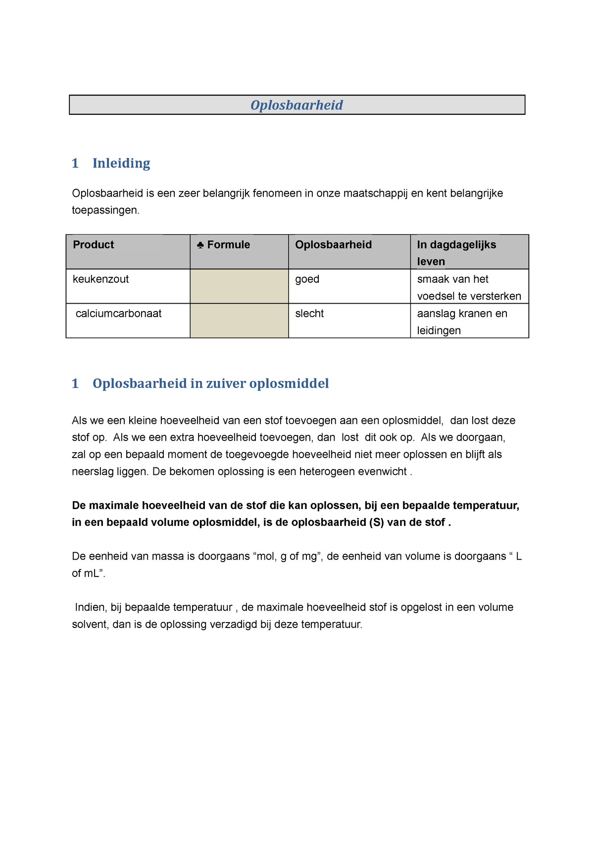 Oplosbaarheid Theorie Met Voorbeeld Oefeningen Oplosbaarheid 1