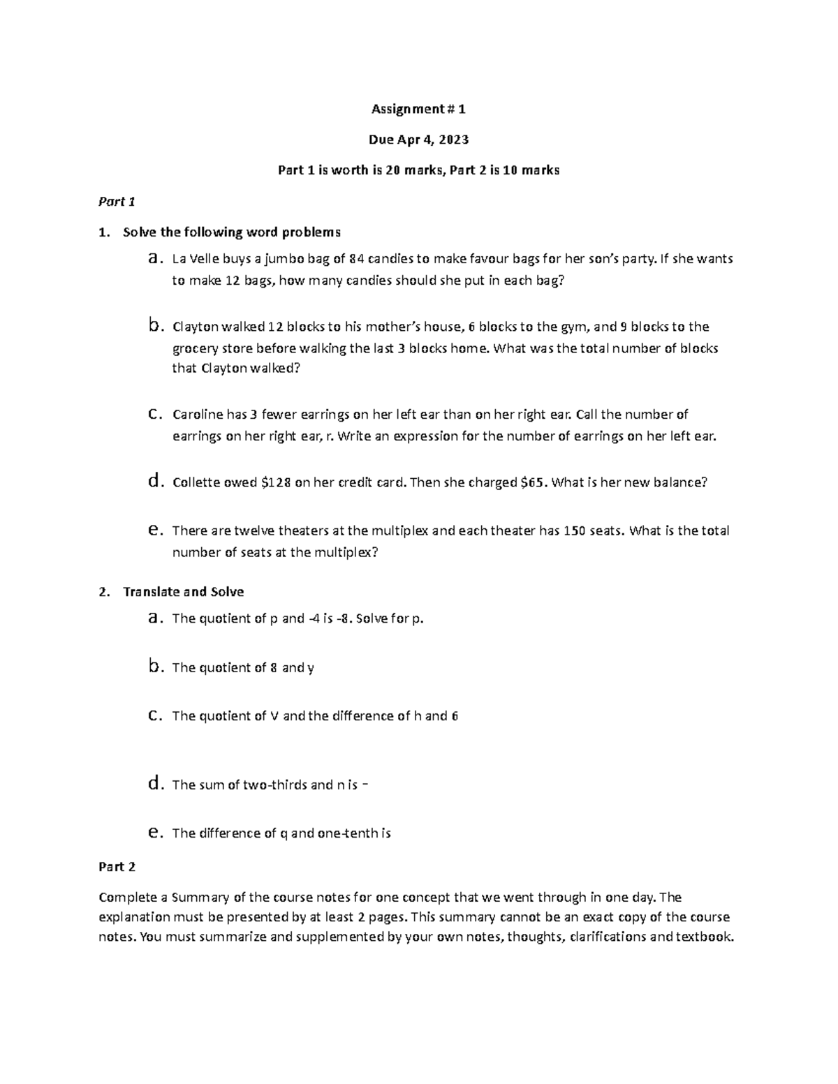 Assignment # 1 foundation In Maths - Assignment # 1 Due Apr 4, 2023 ...