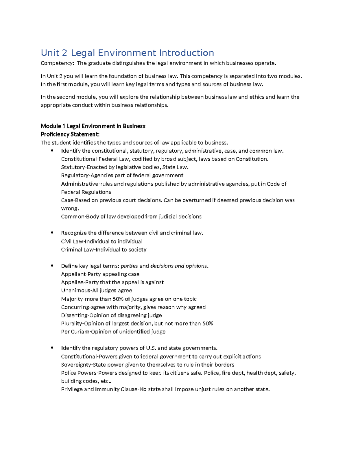 Unit 2 Walkthrough - ... - Unit 2 Legal Environment Introduction ...