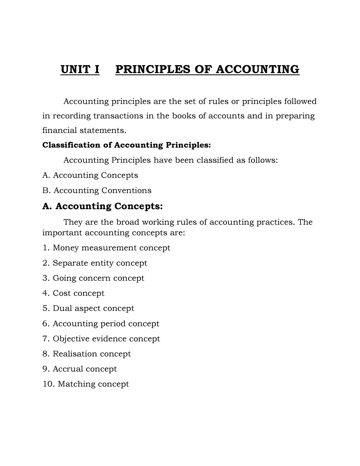 BCA - ACC - Unit 1 - ACCOUNTS UNIT 1 , THEORY - UNIT I PRINCIPLES OF ...