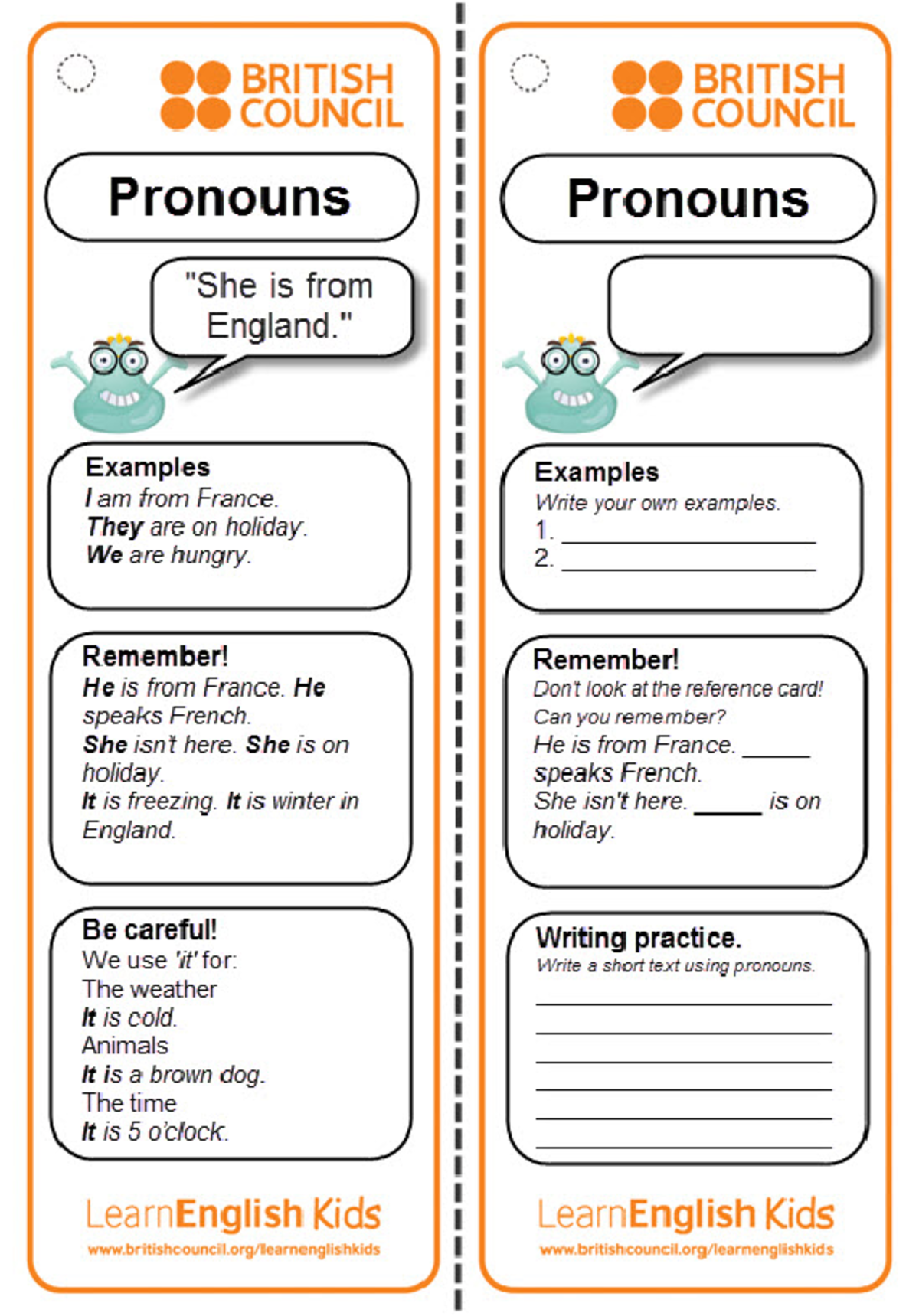 Grammar practice reference card pronouns - BRITISH BRITISH COUNCIL ...