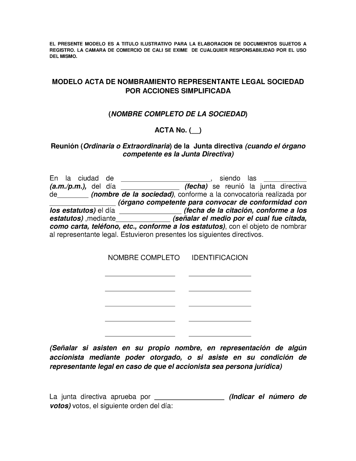 Nombramiento Representante Legal El Presente Modelo Es A Titulo