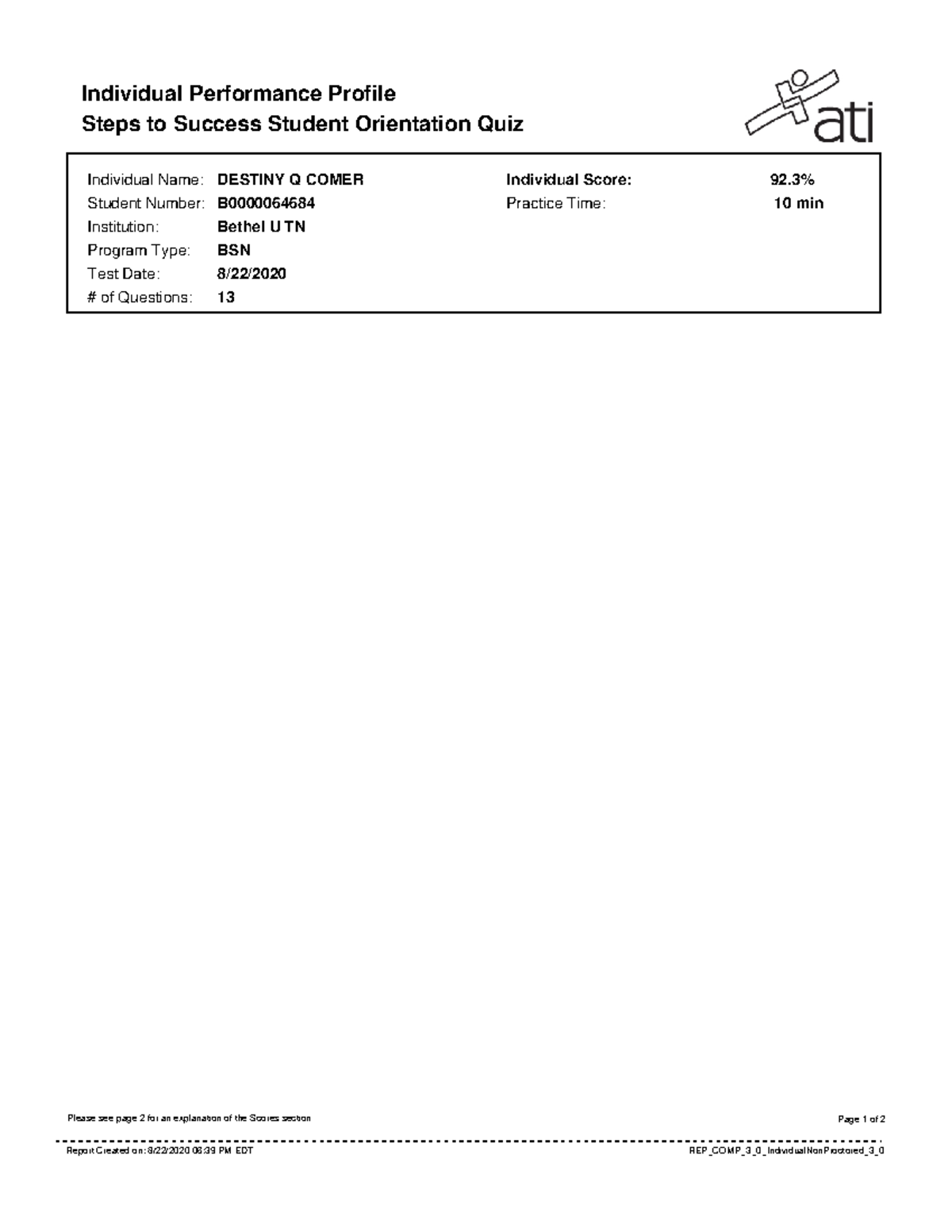 ATI Completion Report - ATI retake review of topics. coursework 2022 ...