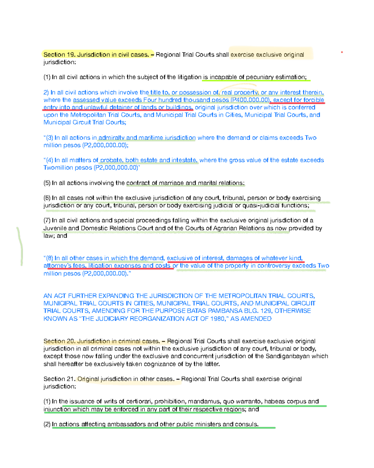 Jurisdiction MTC AND RTC - Section 19. Jurisdiction in civil cases ...