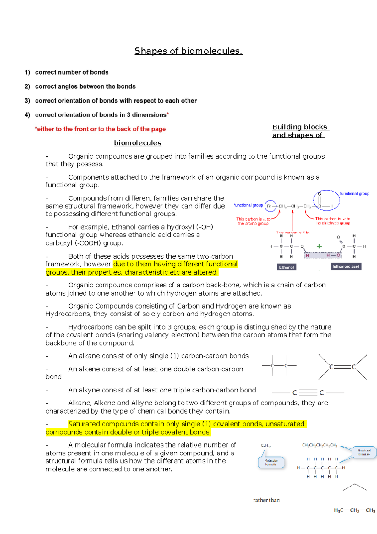 Biomolecules Building blocks and shapes of biomolecules Organic