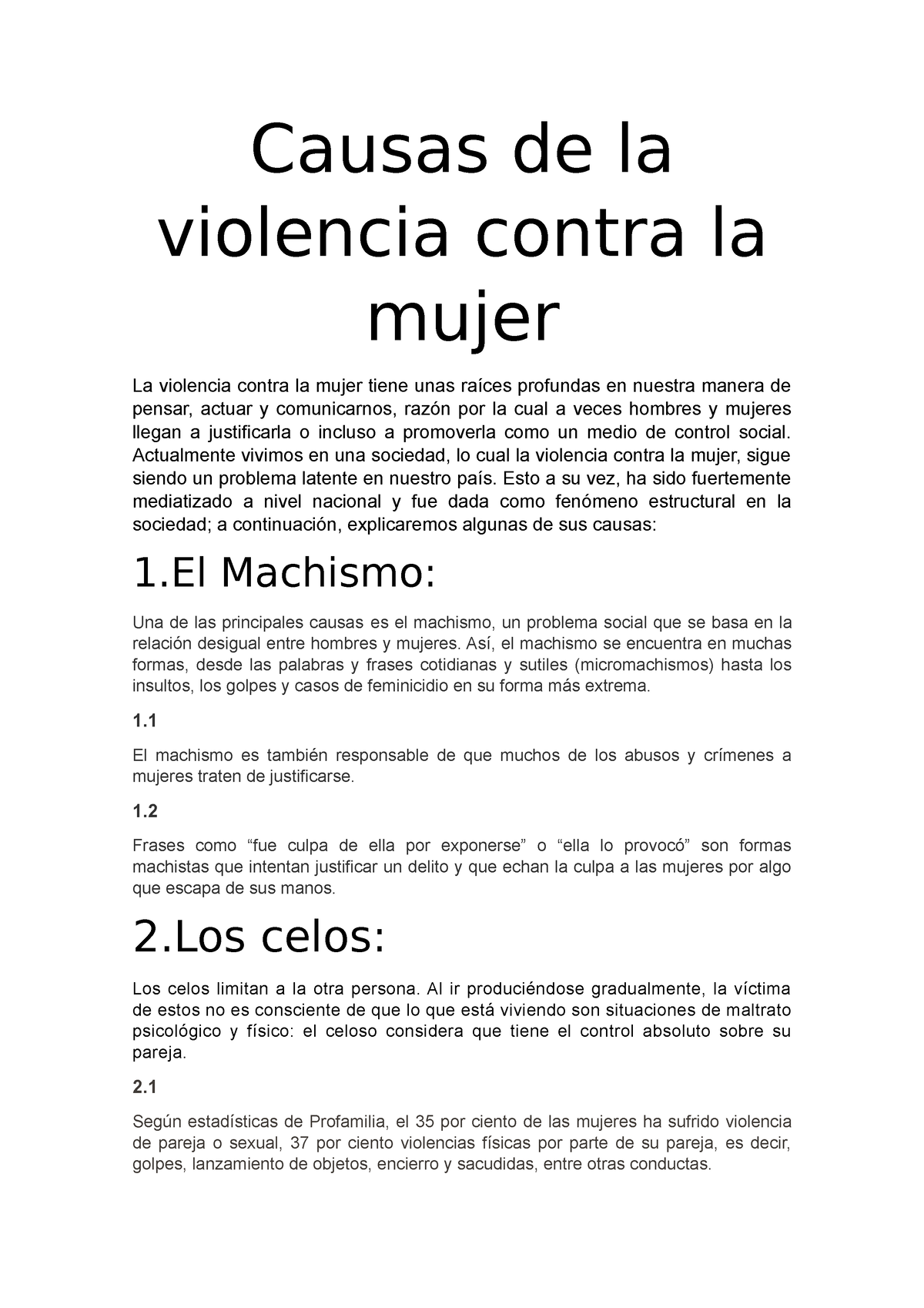 Causas de la violencia contra la mujer - Causas de la violencia contra la  mujer La violencia contra - Studocu