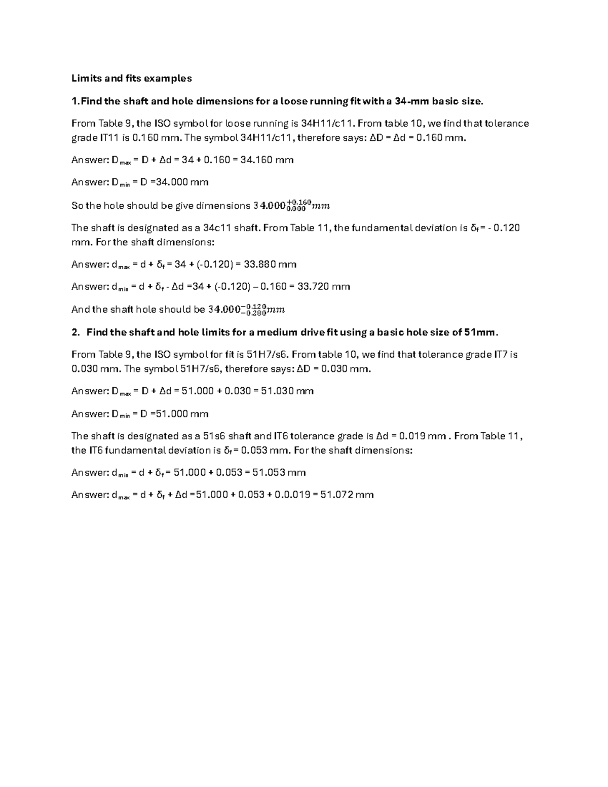 Limits AND FITS - Limits and fits examples 1 the shaft and hole ...