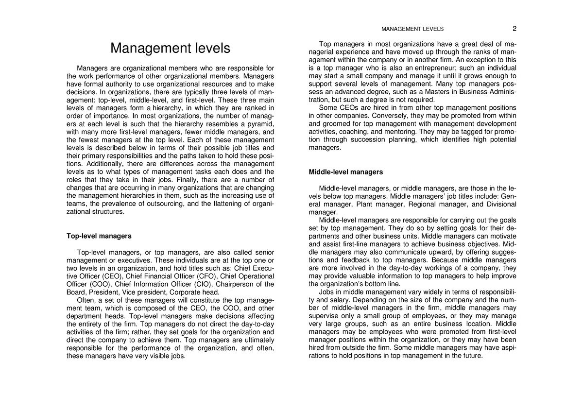 management levels essay