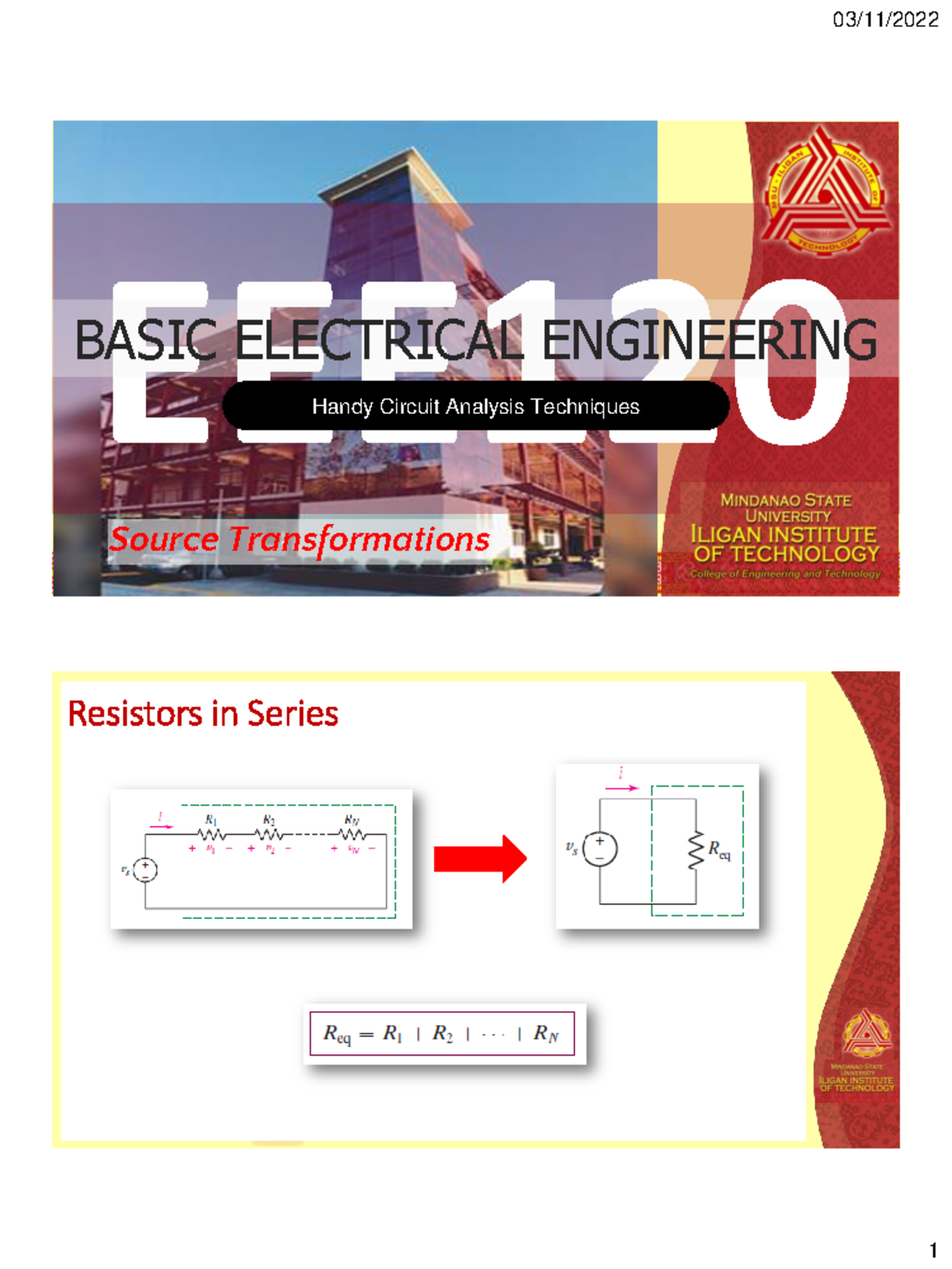 03 SourceTransformations EEE BASIC ELECTRICAL ENGINEERING Handy Circuit Analysis Techniques