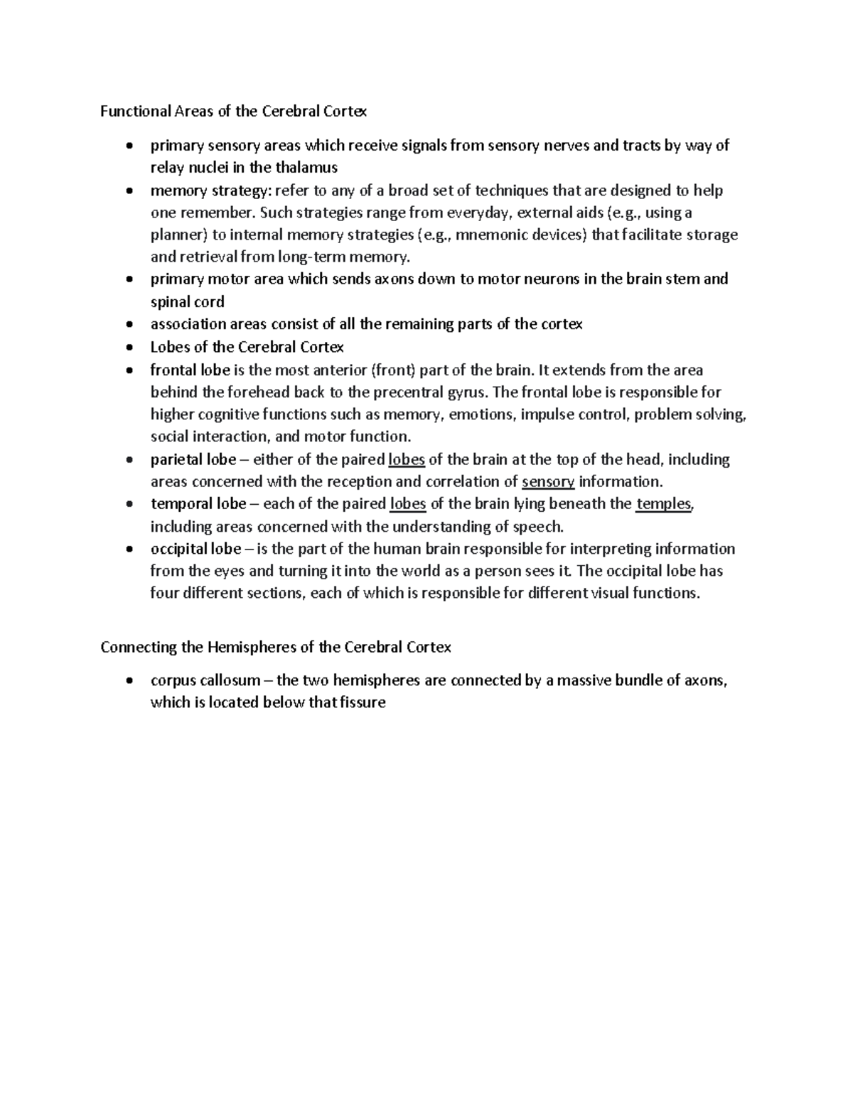 Nervous System the cerebral cortex study guide - Functional Areas of ...