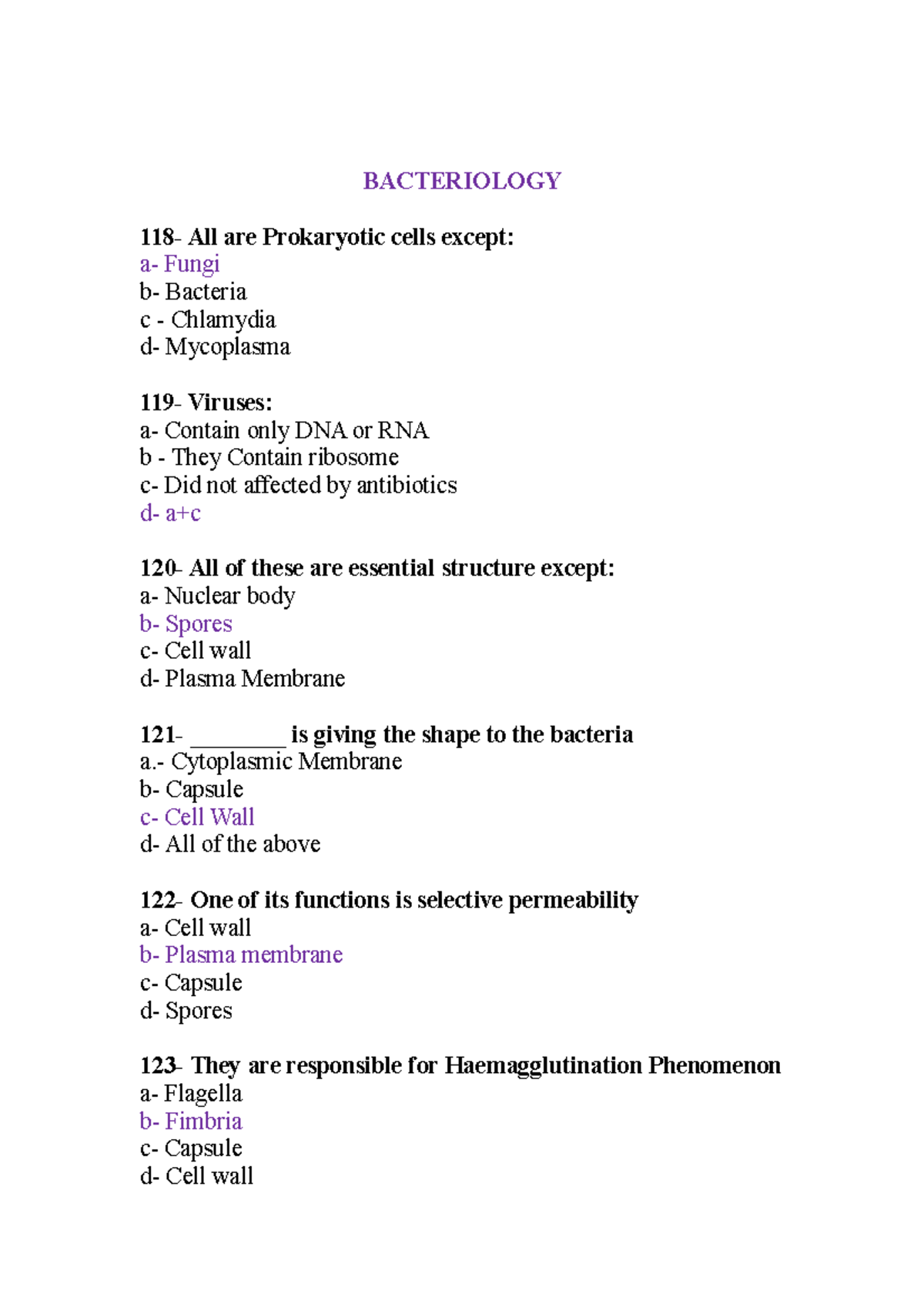 Bacteriology11 MLT QUESTIONS FOR PROMETRIC BACTERIOLOGY 118 All