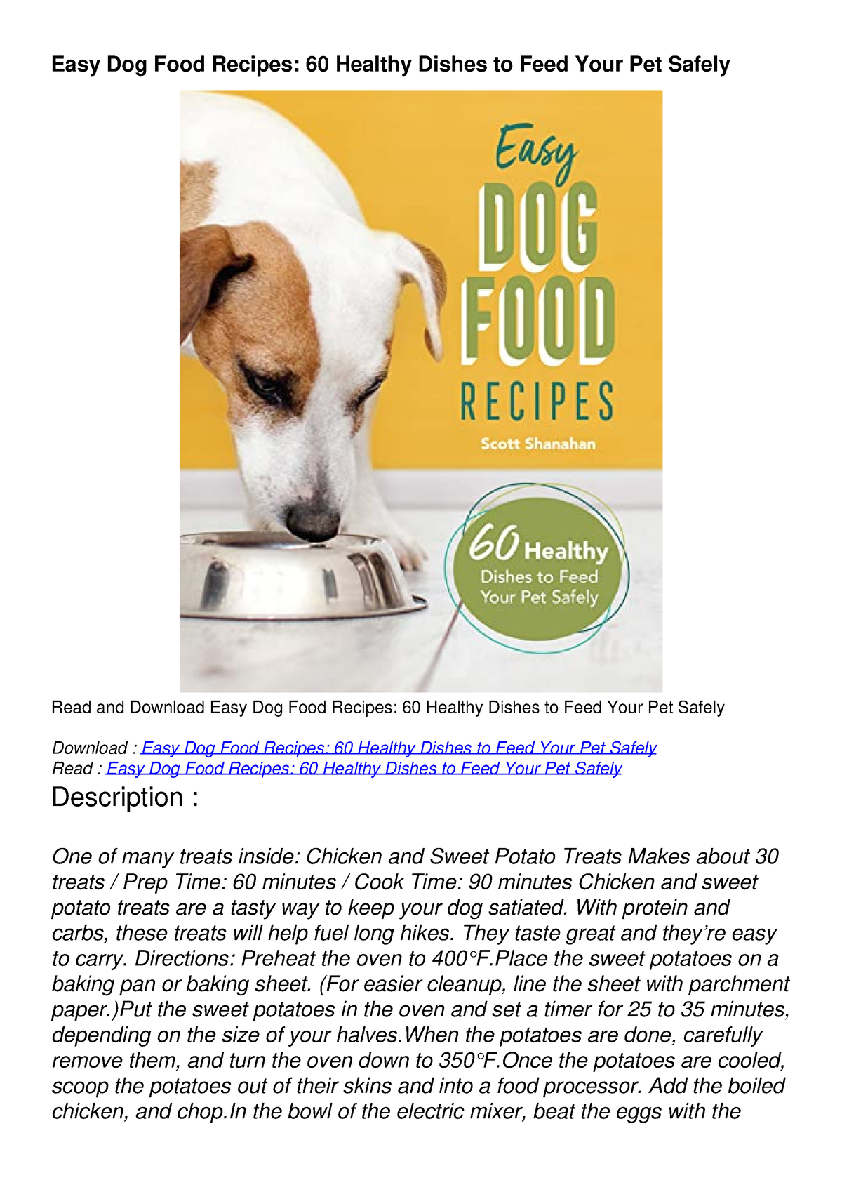 PDF_ Easy Dog Food Recipes: 60 Healthy Dishes to Feed Your Pet Safely ...