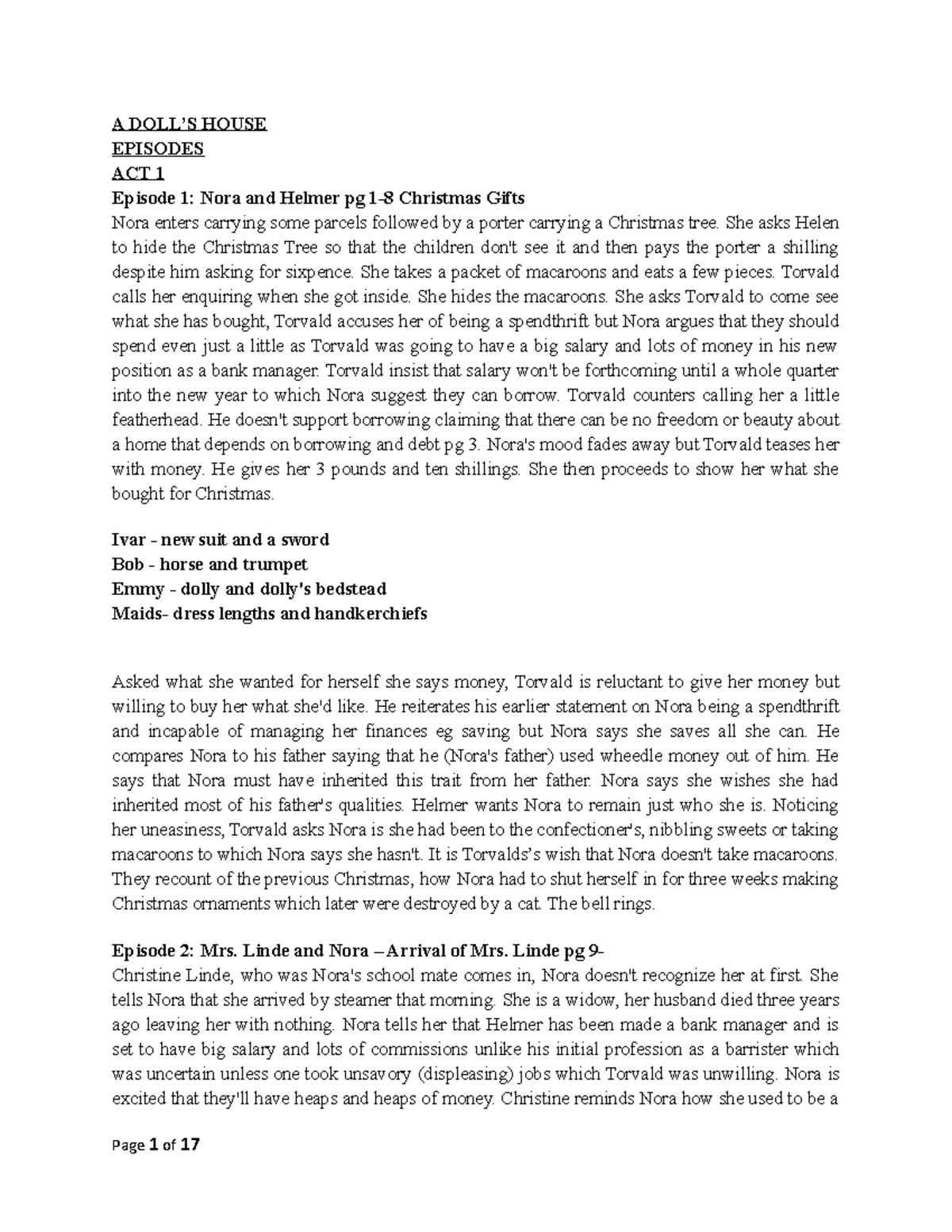 A DOLL Episodes It is a good course A DOLL’S HOUSE EPISODES ACT 1