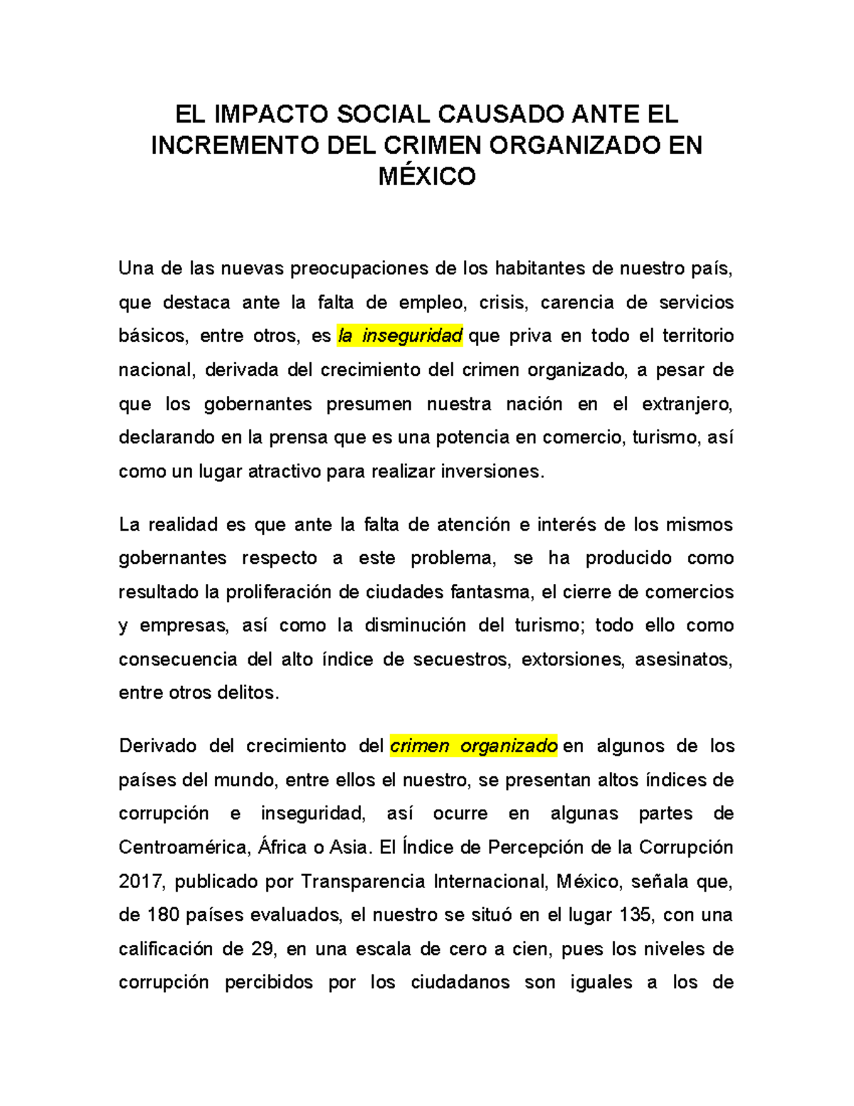 EL Impacto Social Causado ANTE EL Incremento DEL Crimen Organizado EN ...