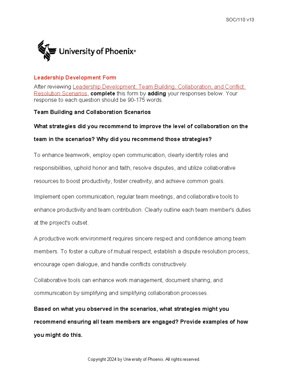 Soc110 Week 5 Leadership Development Form-Te Quan Gordon - SOC/110 v ...