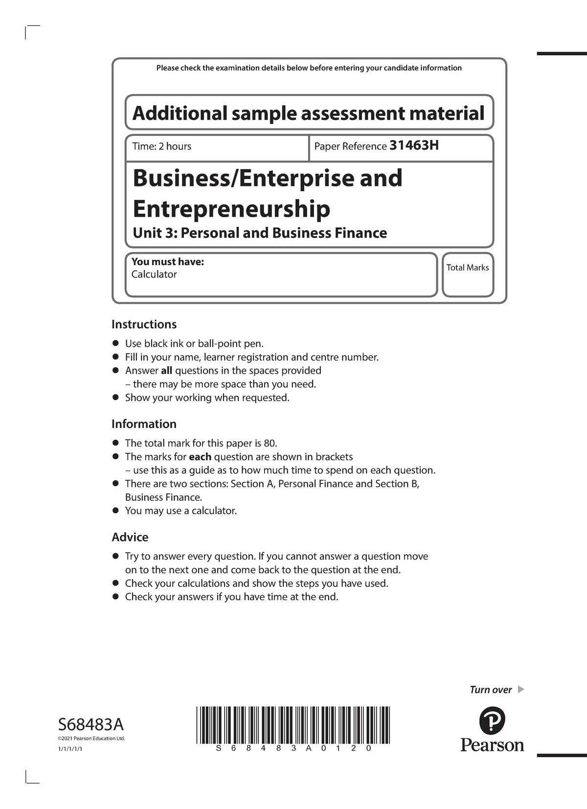 BTEC Business Enterprise And Entrepreneurship 31463 H Add SAM Jan 2021 