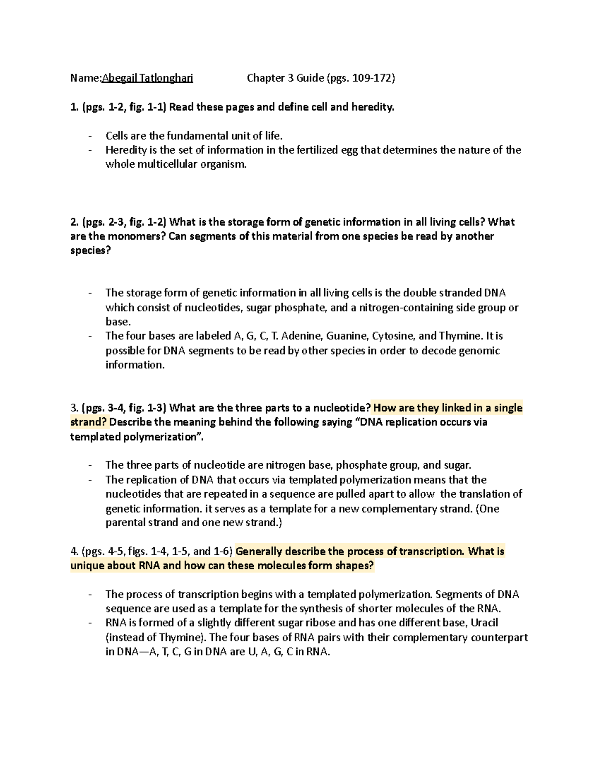 BIO-333 CH1 Guide - Name:Abegail Tatlonghari Chapter 3 Guide (pgs. 109 ...