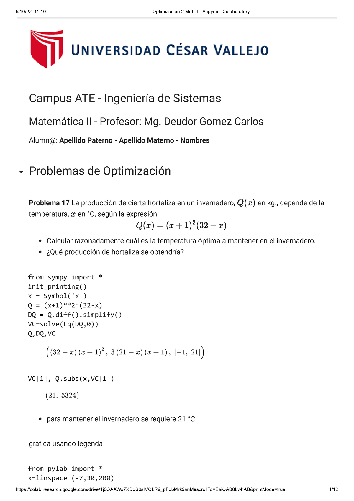 Optimización 2 Mat II A.ipynb - Colaboratory - Matemática II - Profesor ...