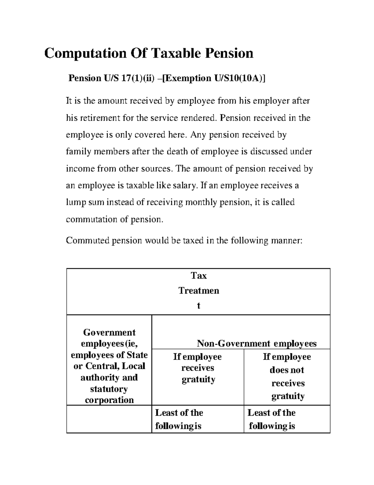 Computation Of Taxable Pension Computation Of Taxable Pension Pension U/S 17(1)(ii