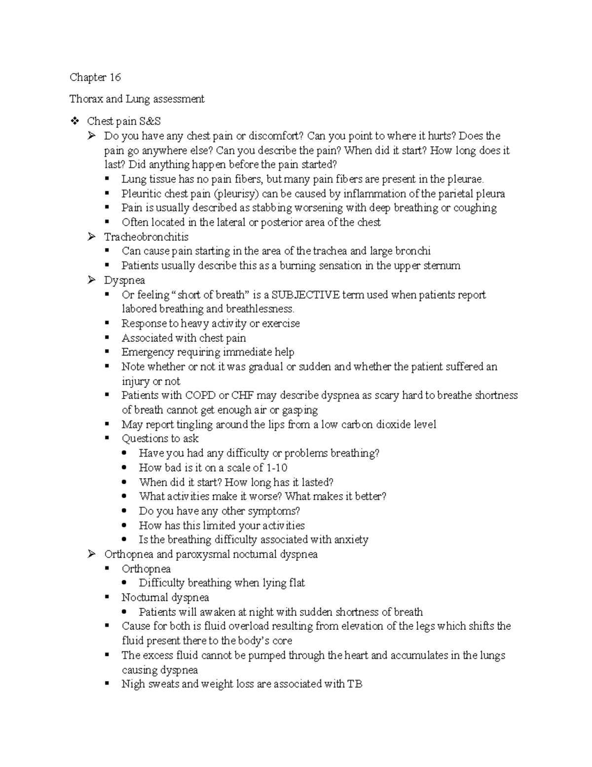 Exam 2 study guide 305 - Lecture notes 4-7 - Chapter 16 Thorax and Lung ...