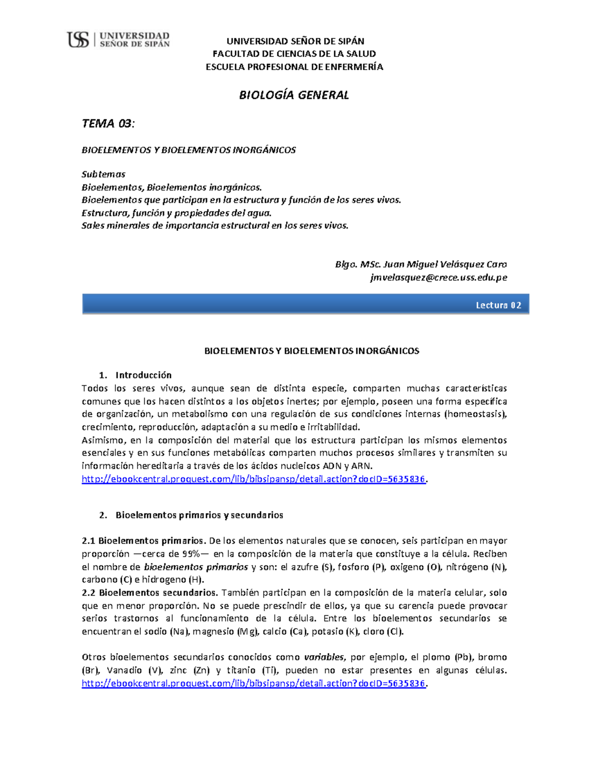 Lectura 3 Bioelementos y Bioelementos inorgánicos - FACULTAD DE ...