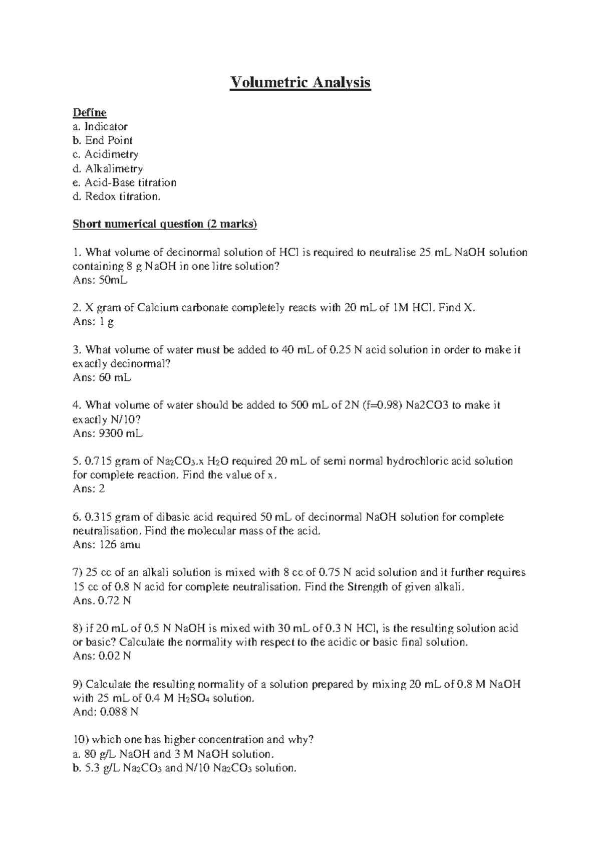 Volumetric Analysis numericals Grade 12 - Volumetric Analysis Define a ...