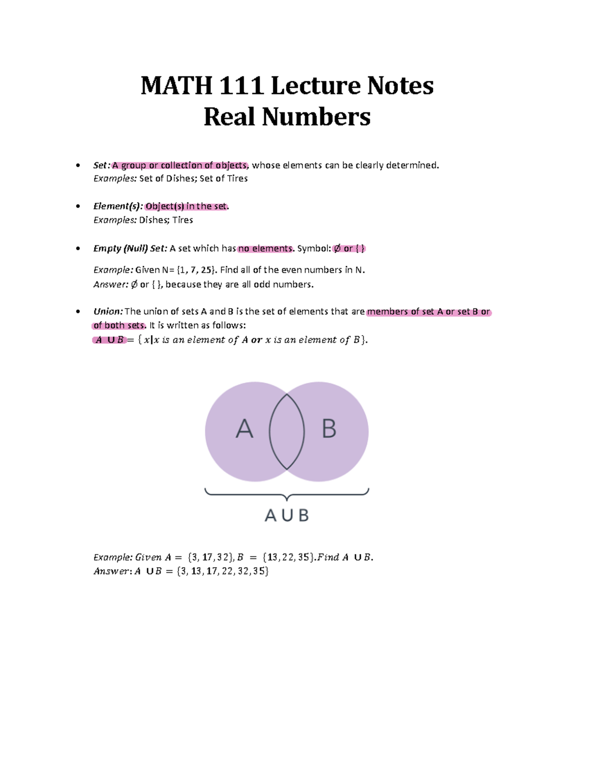 MATH 111 - real numbers - Professor: Gwendolyn Godard - MATH 111 ...