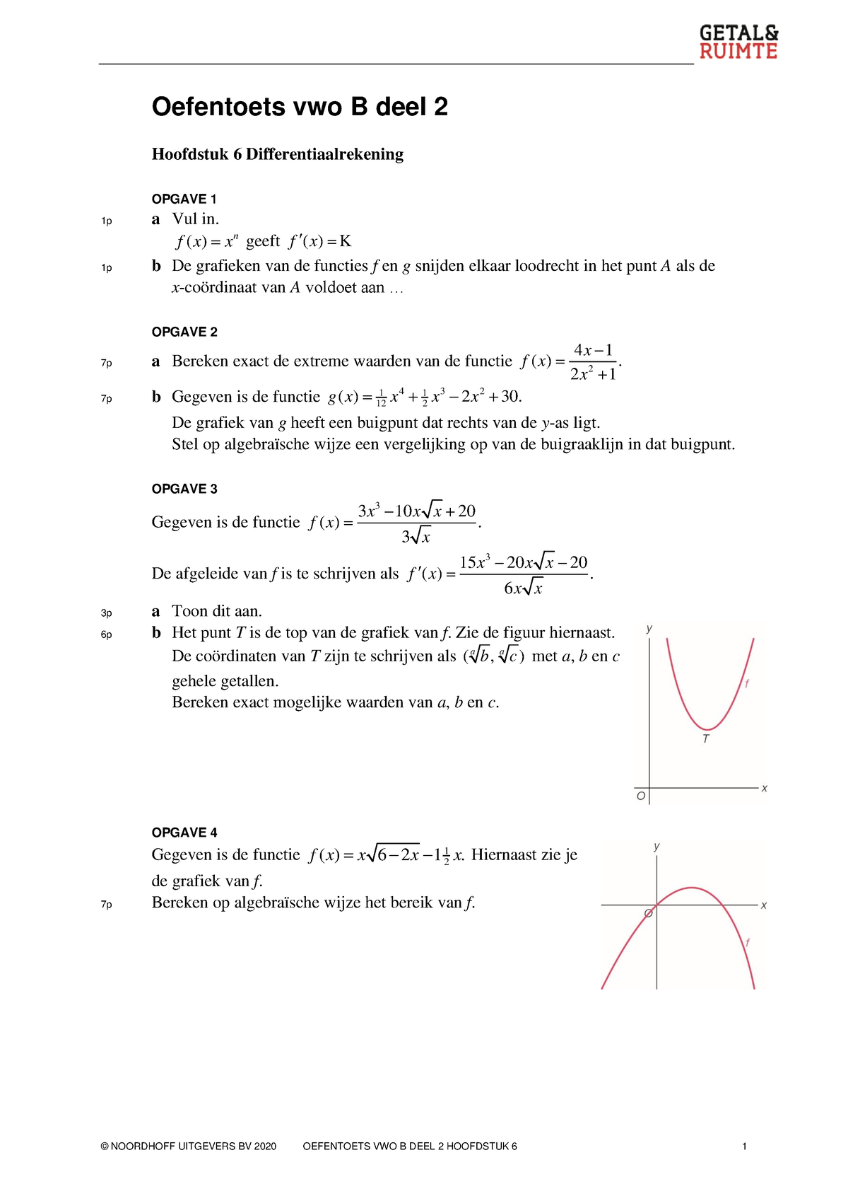 Wiskunde - Oefentoets H6 - H8 - Oefentoets Vwo B Deel 2 Hoofdstuk 6 ...