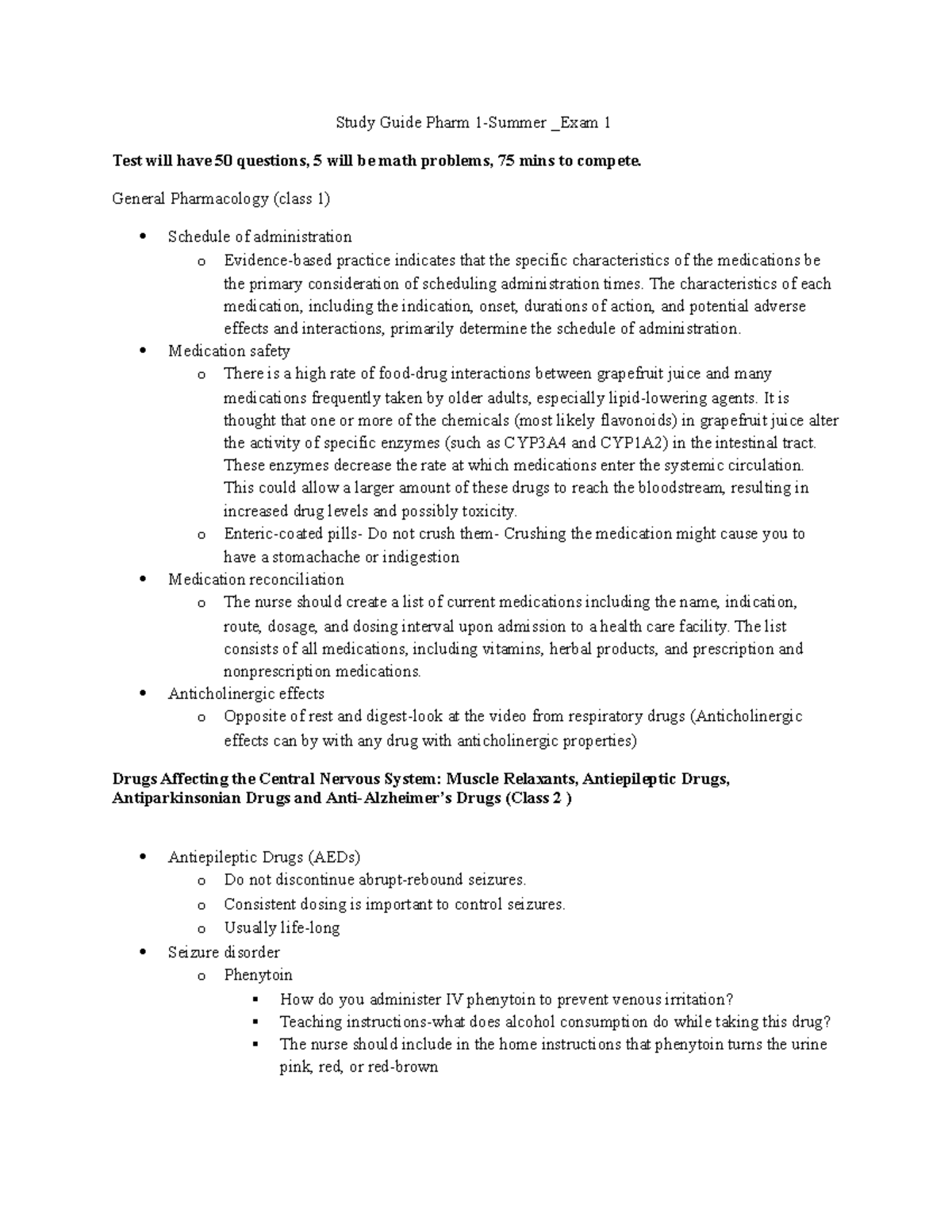 Pharm 1 Exam 1 summer Study Guide - Study Guide Pharm 1-Summer _Exam 1 ...