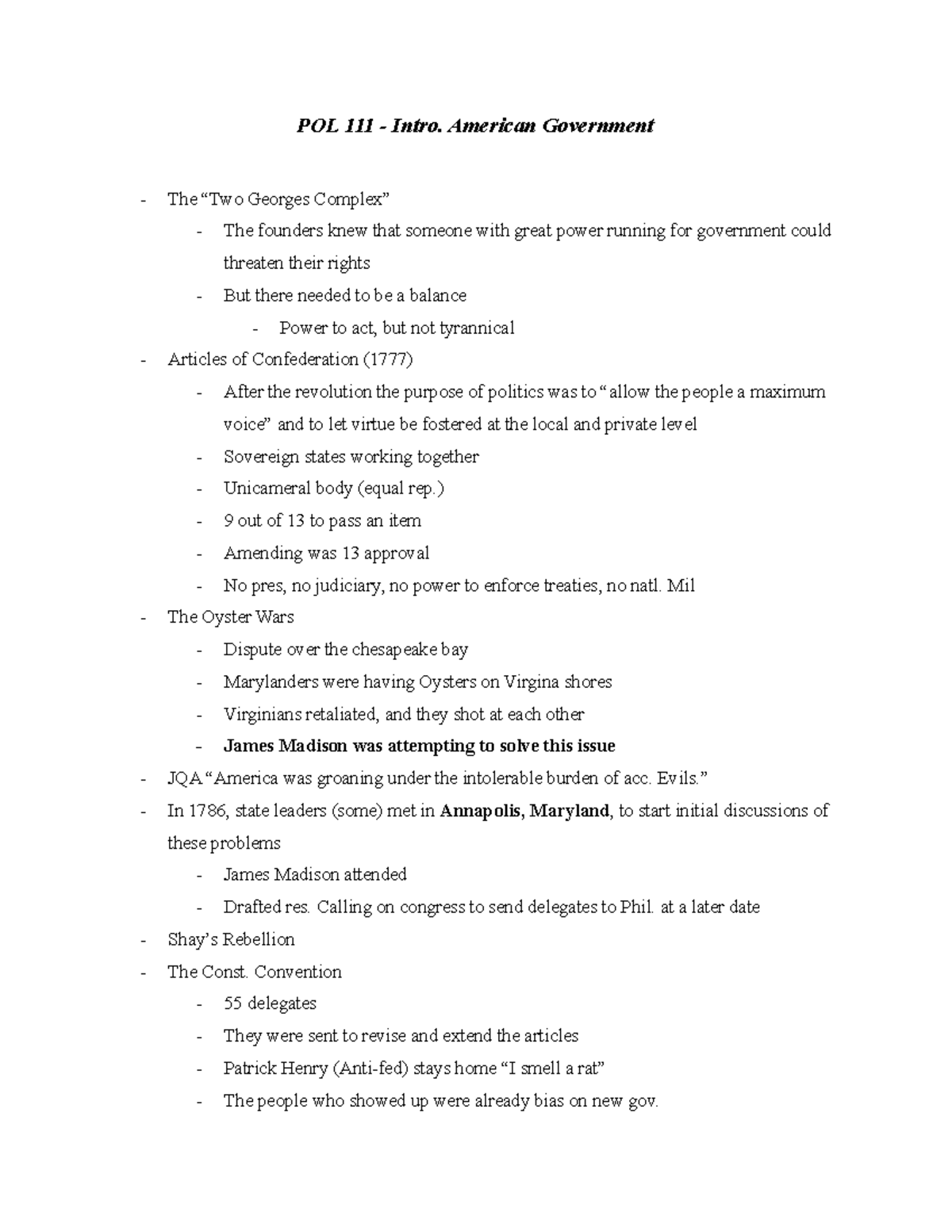 POL 111 - Articles of Confederation to Constitutional Convention - POL ...