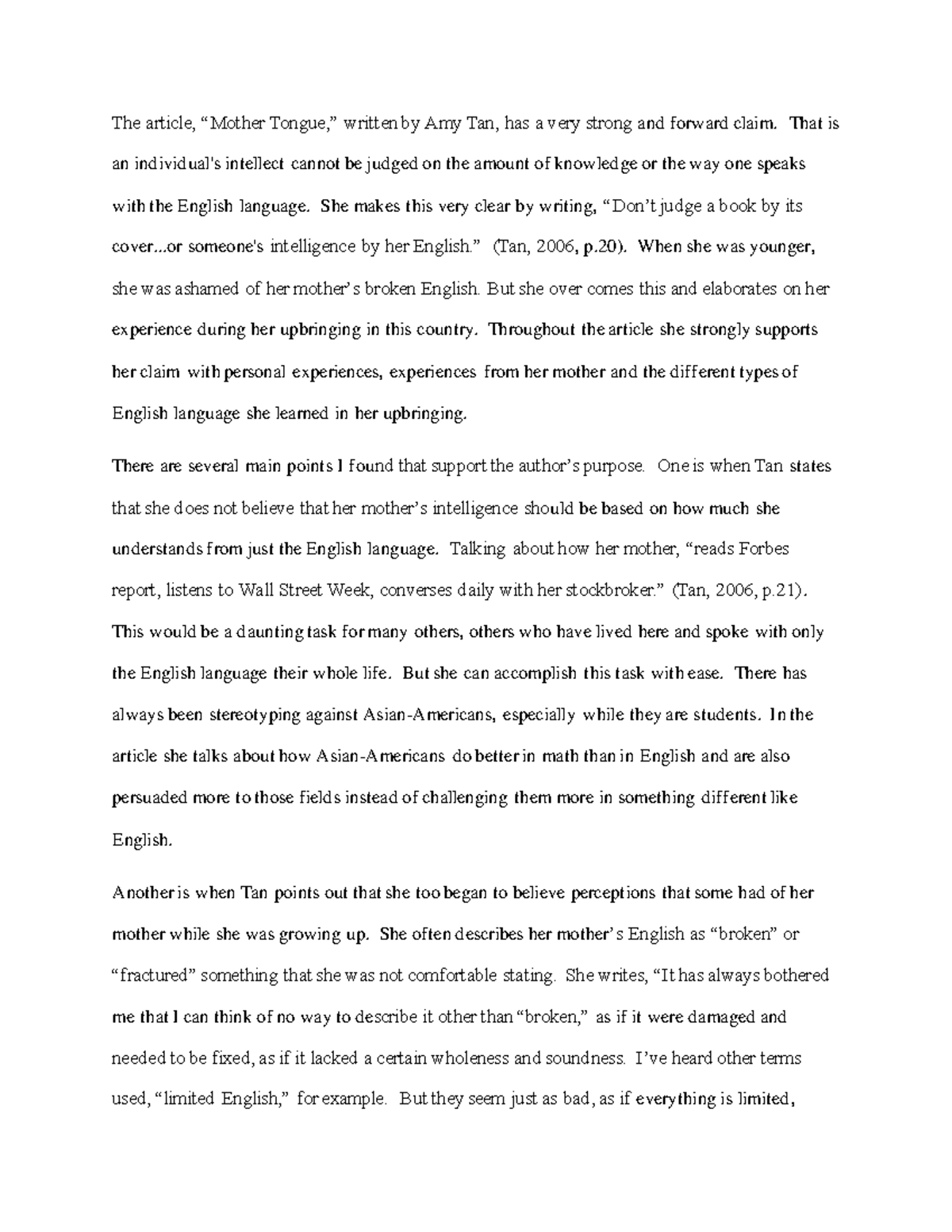 eng 122 critical analysis essay mother tongue