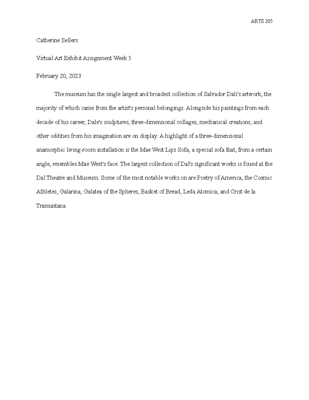 Virtual Art Exhibit Assignment - ARTS 205 Catherine Sellers Virtual Art ...
