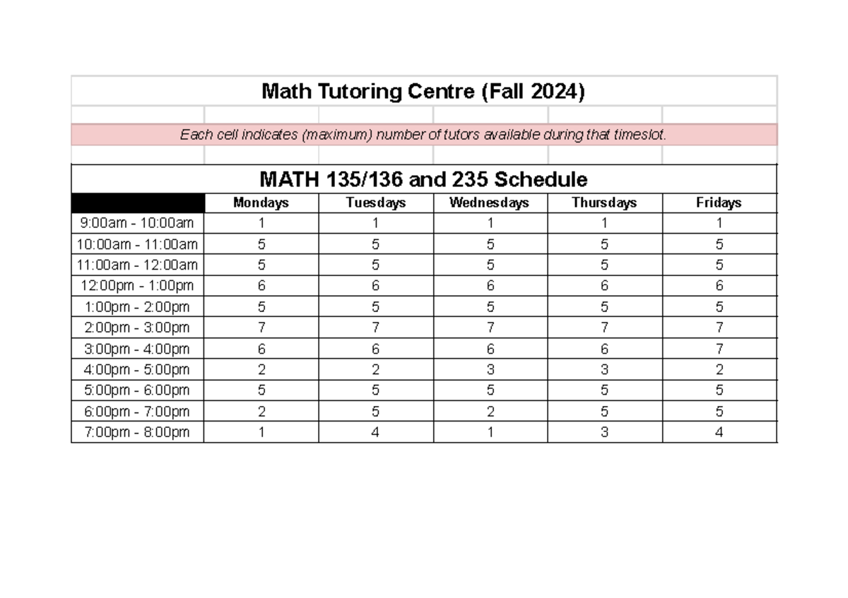 F24 TC - Algebra Timesheet - English Teaching - Math Tutoring Centre ...