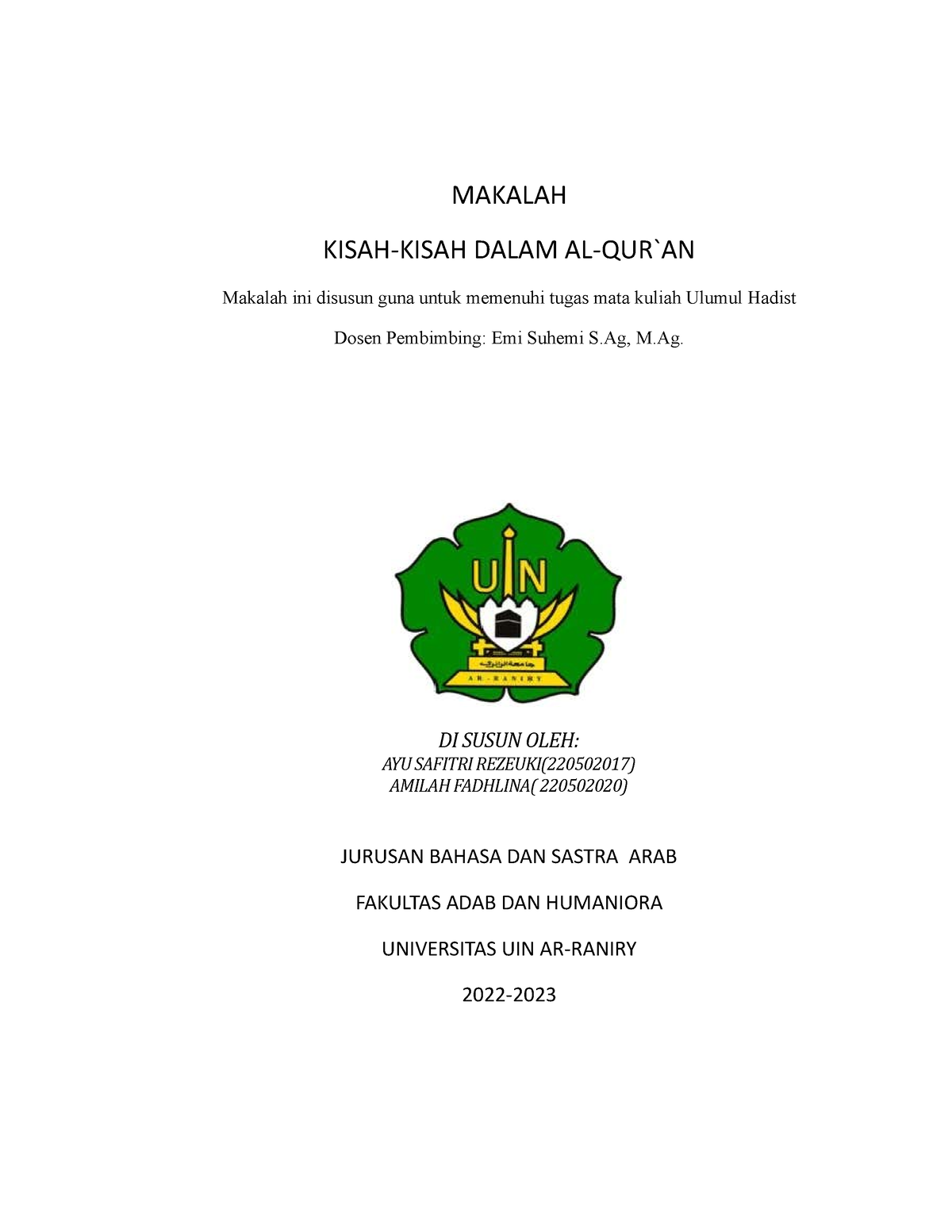 Makalah Ulumul Qur`an - MAKALAH KISAH-KISAH DALAM AL-QUR`AN Makalah Ini ...