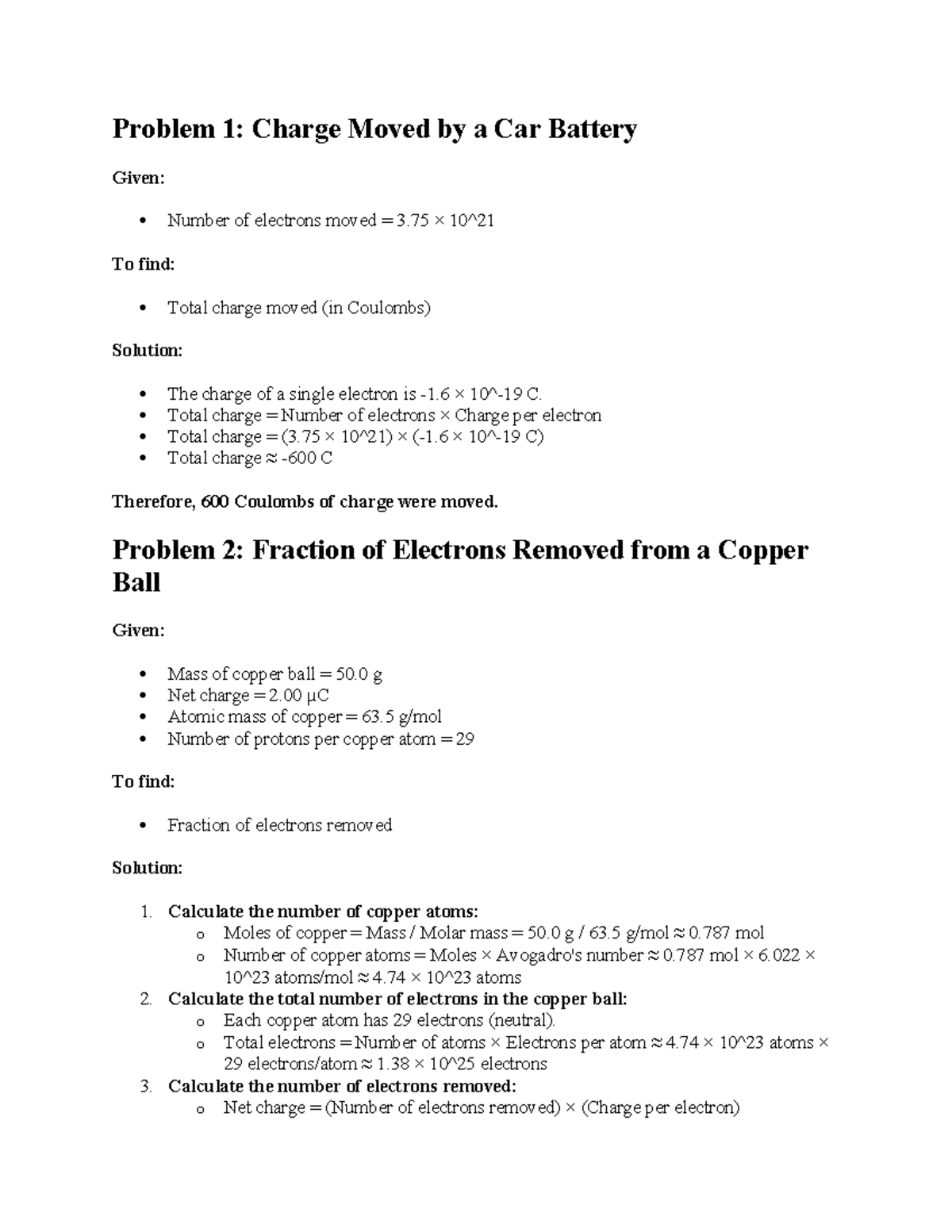 5 answers - Physics Questions - Problem 1: Charge Moved by a Car ...