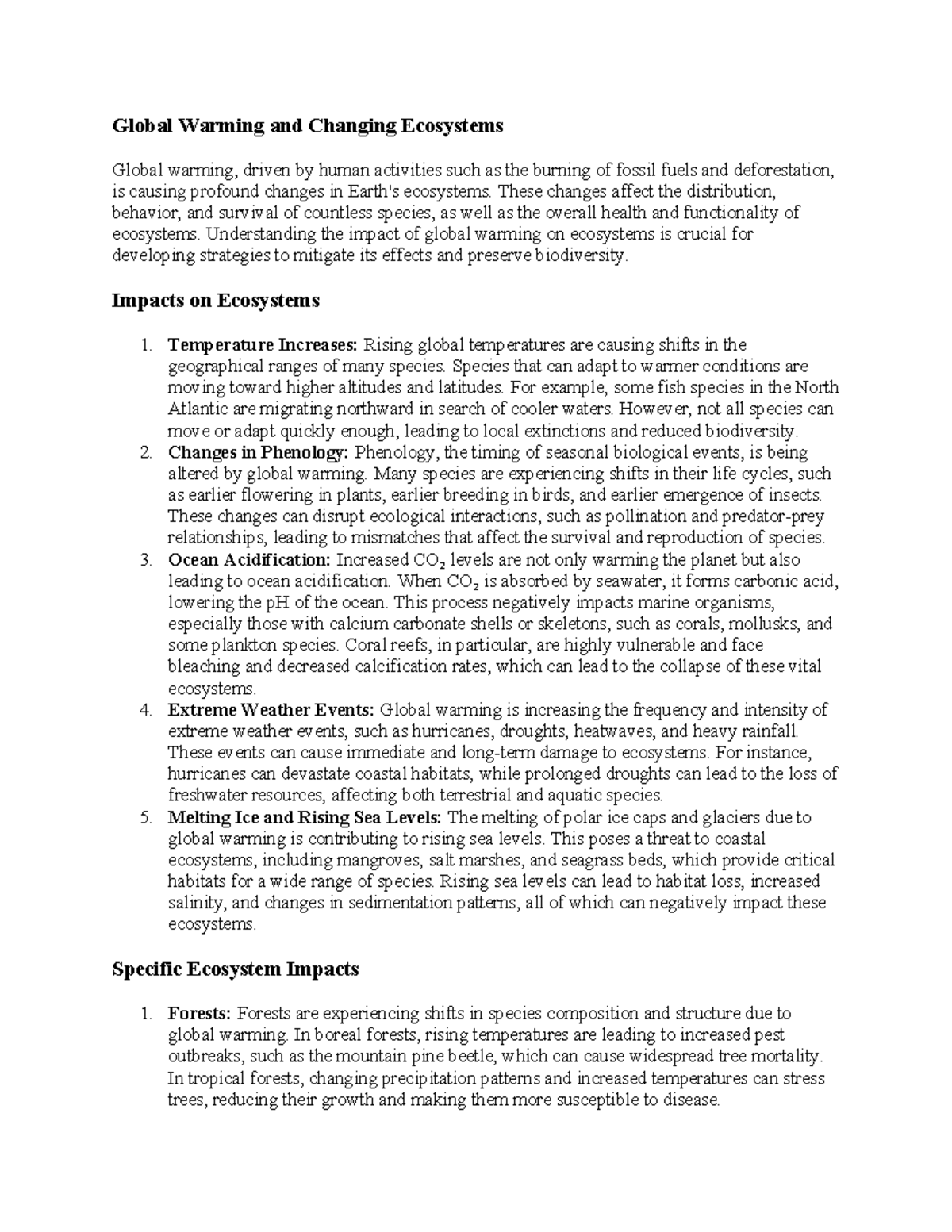 Global warming and changing ecosystems - Global Warming and Changing ...